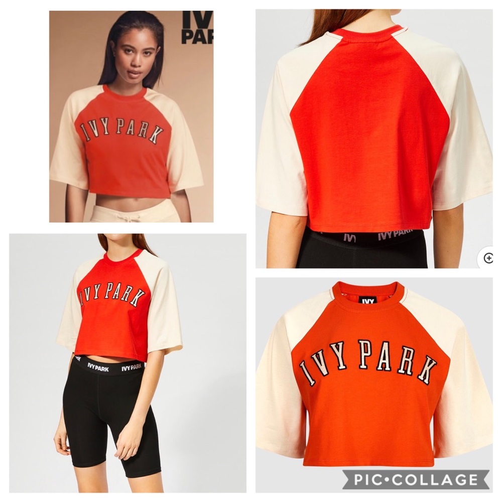 IVY PARK red and cream baseball logo crop T-shirt